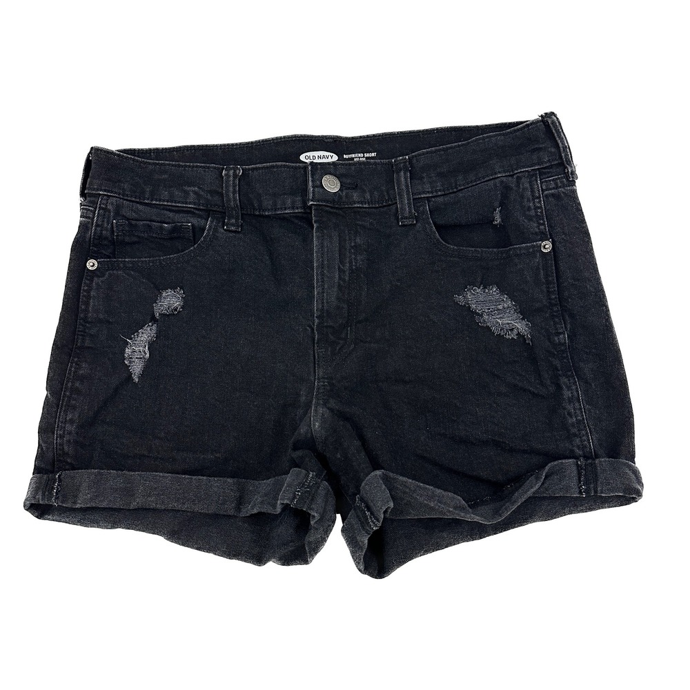 Old Navy Boyfriend Mid Rise Distressed Cuffed Women's size 10 Black Denim Shorts
